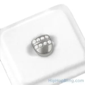 2 Row Ice Single Tooth Cap Silver Grillz