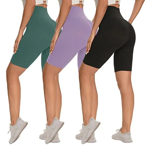 3 Pack Biker Shorts for Women – 8"/5"/3" High Waisted Tummy Control Workout Yoga Running Athletic Shorts