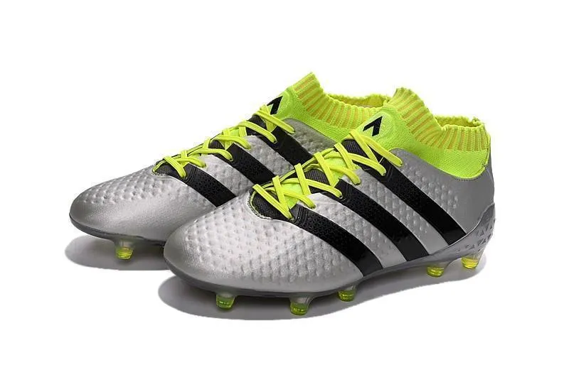 Adidas ACE 16.1 Primeknit FG/AG Soccer Shoes Silver Black Solar Yellow