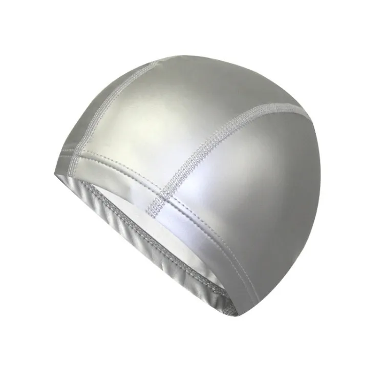 Adult Waterproof PU Coating Stretchy Swimming Cap Keep Long Hair Dry Ear Protection Swim Cap (Silver)