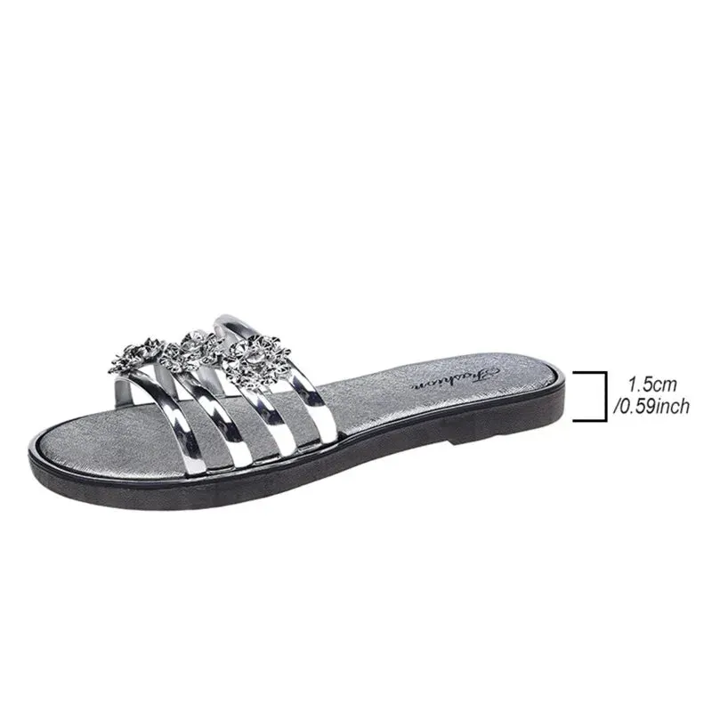 Amozae-2024 Hot Sale Shoes for Women Open Toe Women's Slippers Summer Solft Sole Rhinestones Solid Outdoor Casual Comfortable Slippers