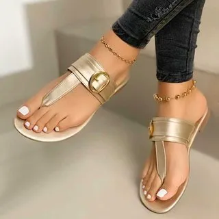 Amozae-New Summer Sandals Women Fashion Casual Beach Outdoor Flip Flop Sandals Metal Decoration Ladies Flat Shoes Big Size 35-43