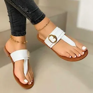 Amozae-New Summer Sandals Women Fashion Casual Beach Outdoor Flip Flop Sandals Metal Decoration Ladies Flat Shoes Big Size 35-43