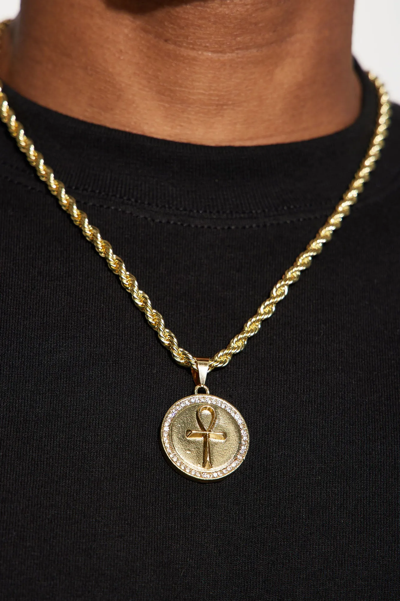 Ankh Cross Pendant Chain Necklace - Gold