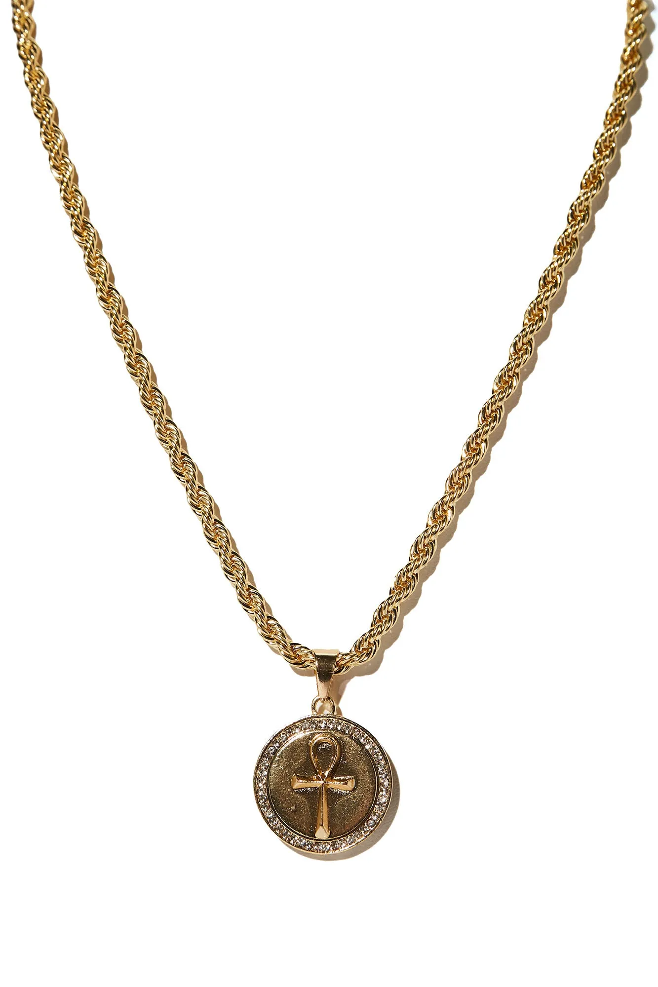 Ankh Cross Pendant Chain Necklace - Gold