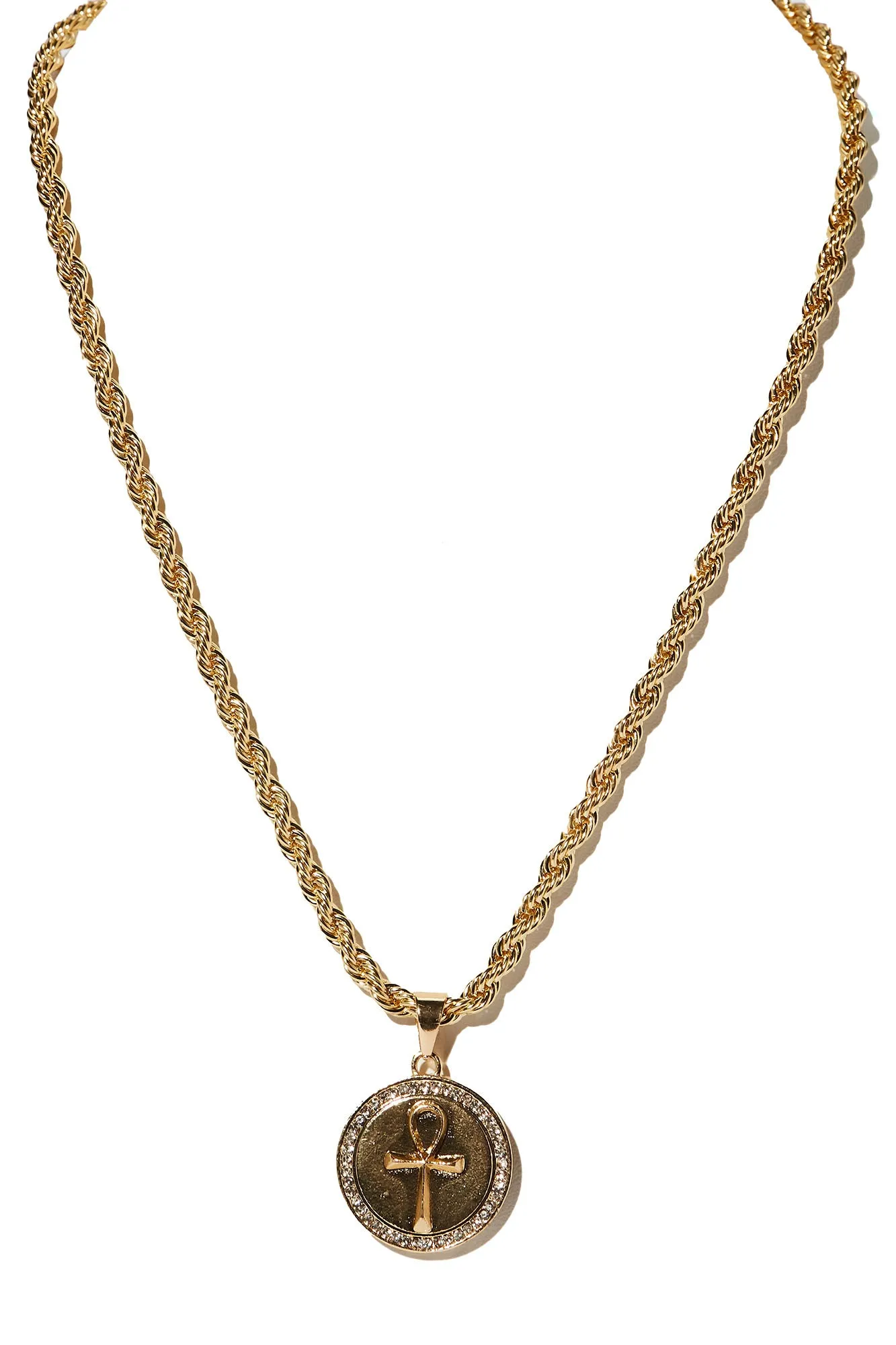 Ankh Cross Pendant Chain Necklace - Gold