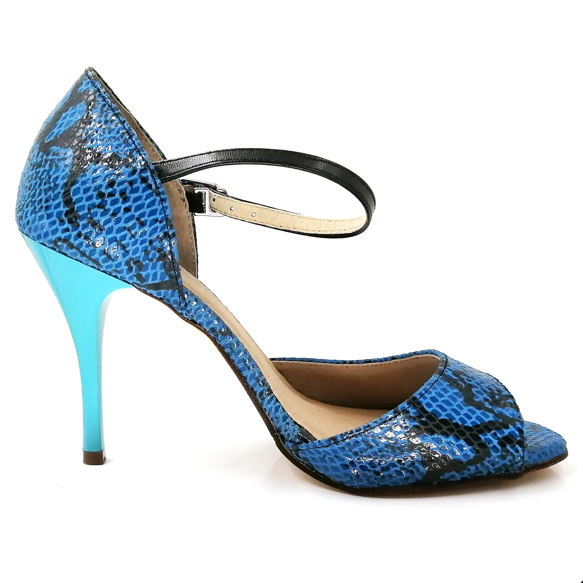 Argentine Tango Shoes Ladies High Heel Dance Sandals Leather Sole Blue