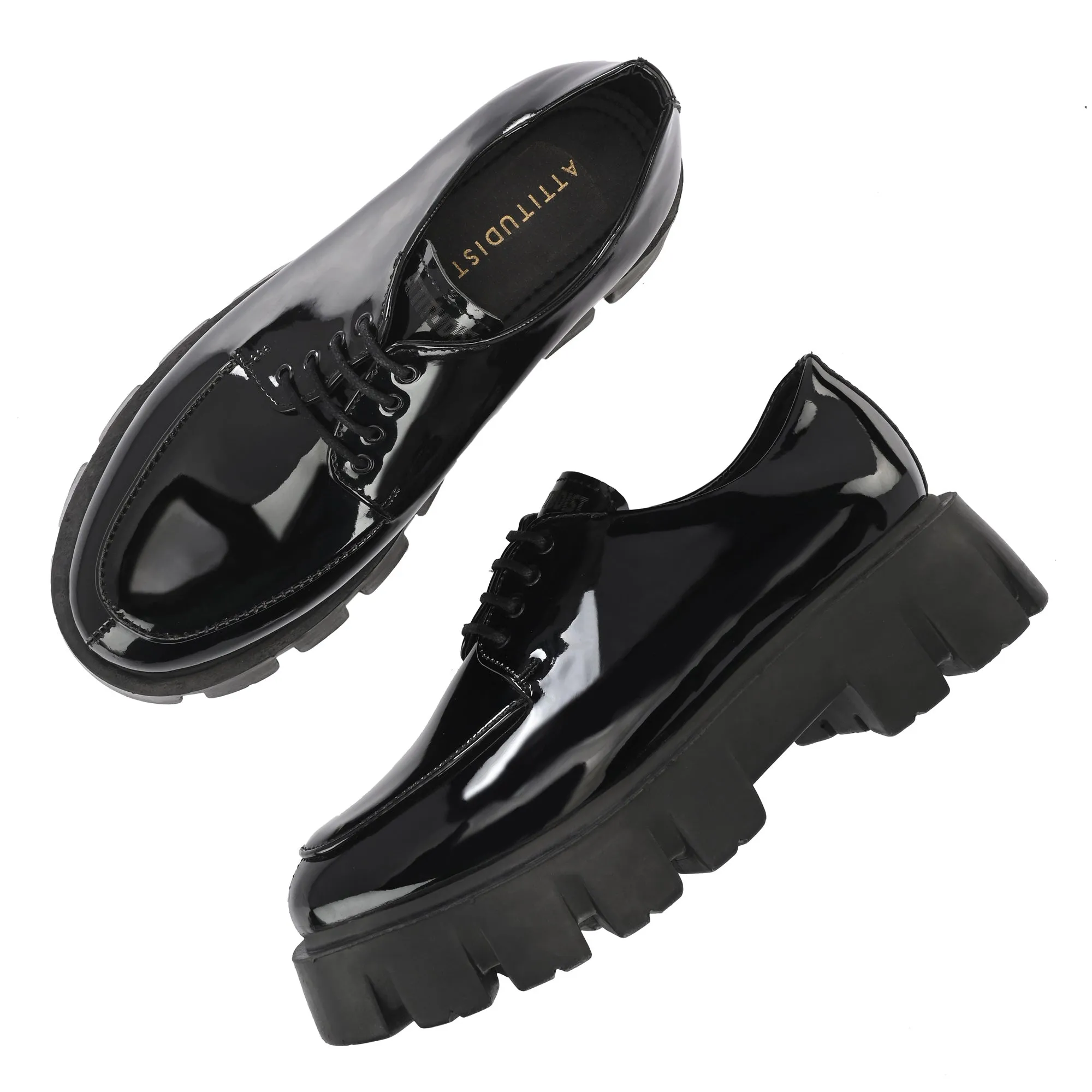 Attitudist Unisex Glossy Black High Heel Derby Shoes