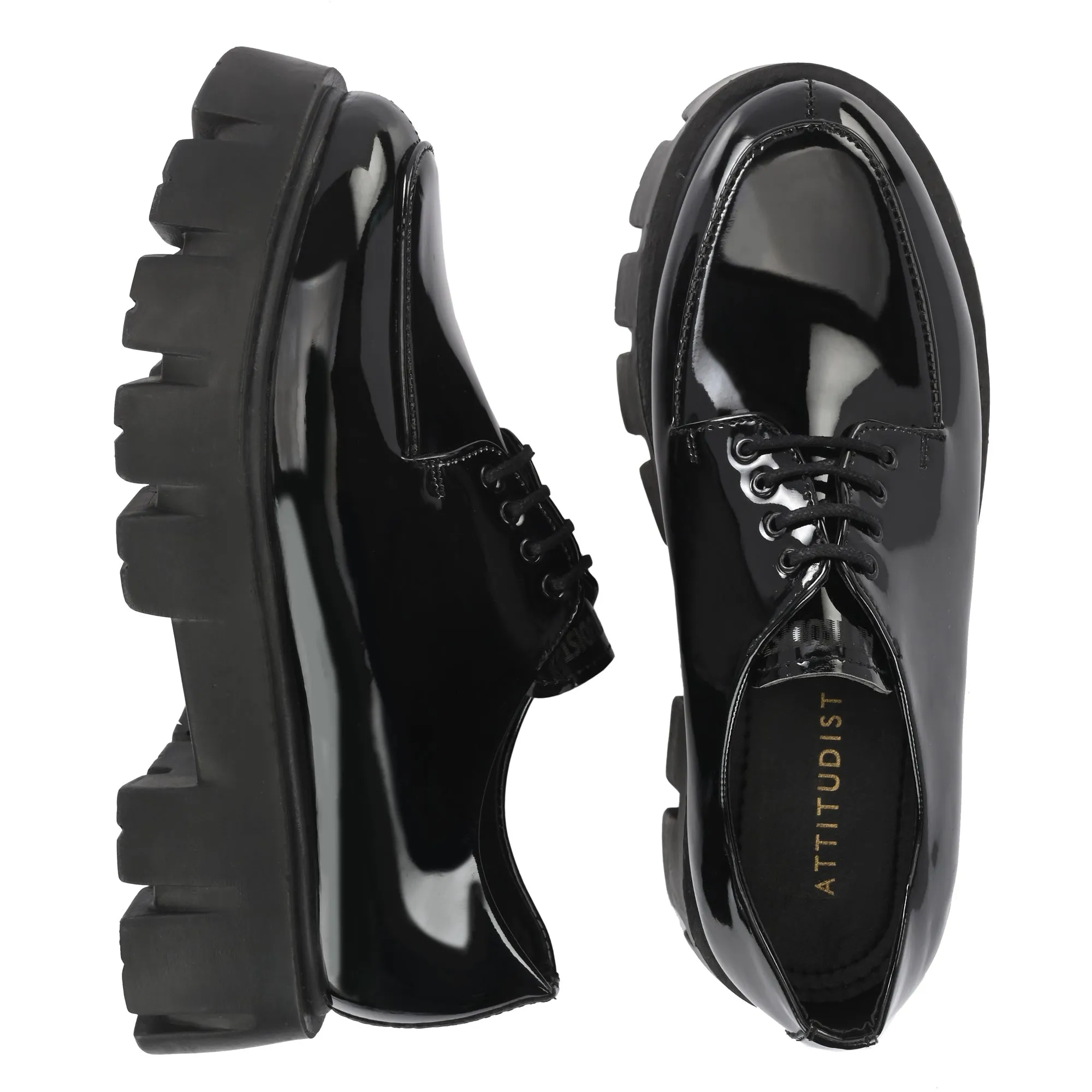 Attitudist Unisex Glossy Black High Heel Derby Shoes