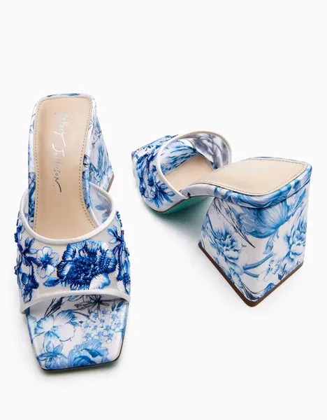 Betsy Johnson Roo Heels in Blue Floral