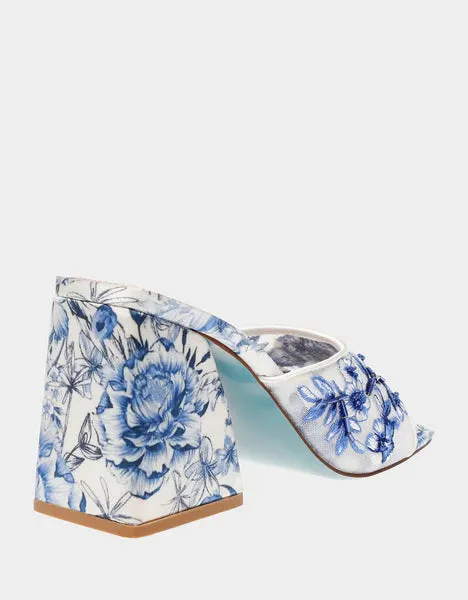 Betsy Johnson Roo Heels in Blue Floral