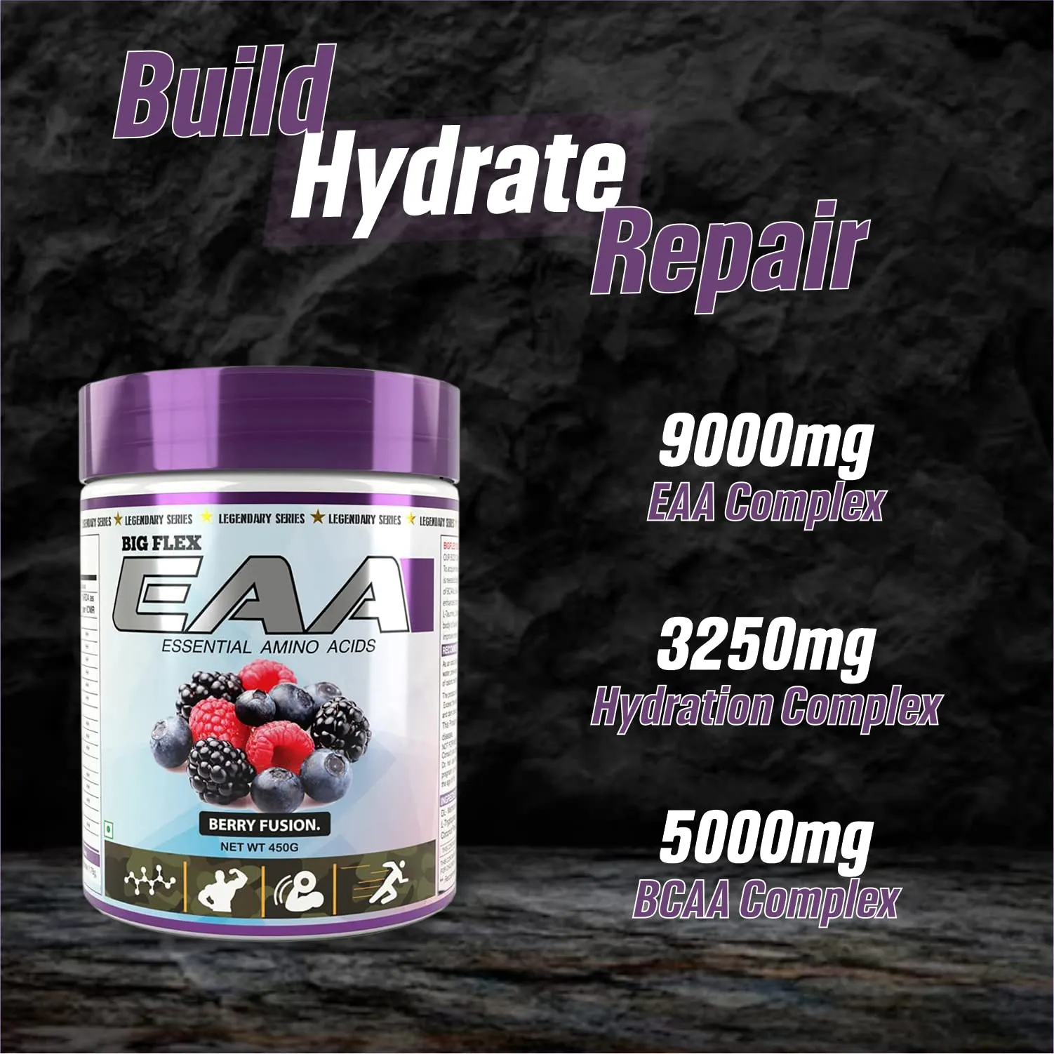 BigFlex EAA Essential Amino Acid [30 Servings, Berry Fusion], Full Spectrum EAAs-BCAA, Hydration Blend, Energy Matrix, Keto Friendly, All 9 Essential Amino Acids,Pack of 450 gm Powder