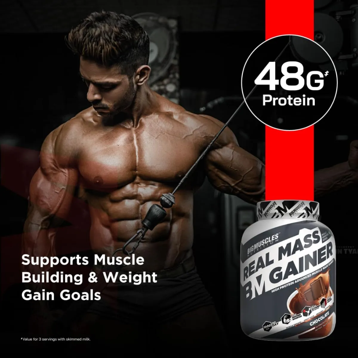 Bigmuscles Nutrition Real Mass Gainer [1Kg, Chocolate] | Lean Whey Protein Muscle Mass Gainer | Complex Carbohydrates, | 1000 Calories | Reduces Muscle Breakdown | Boosts Metabolism