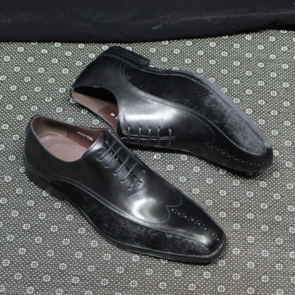 Black Genuine Leather Suede Brogue Shoes