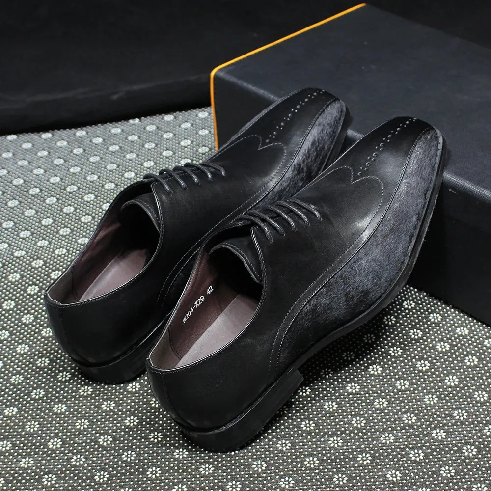 Black Genuine Leather Suede Brogue Shoes