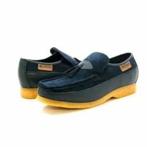 British Walkers King Men's Old School Navy Suede Slip On Shoes