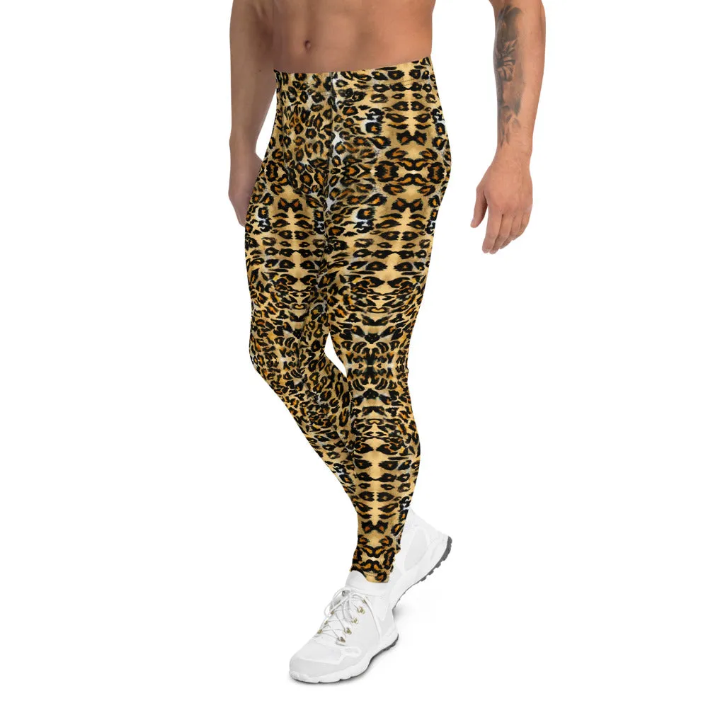 Brown Leopard Men's Leggings, Leopard Animal Print Meggings Compression Tights-Made in USA/EU