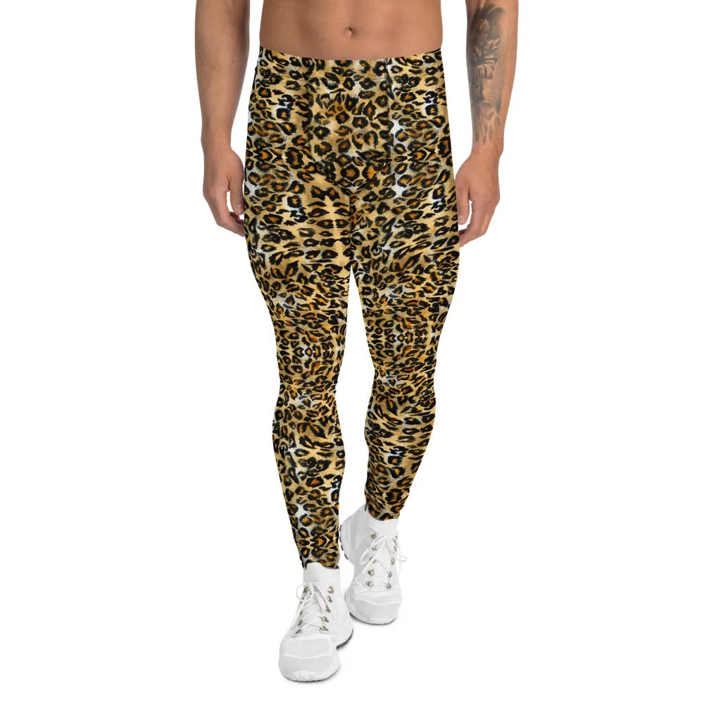 Brown Leopard Men's Leggings, Leopard Animal Print Meggings Compression Tights-Made in USA/EU