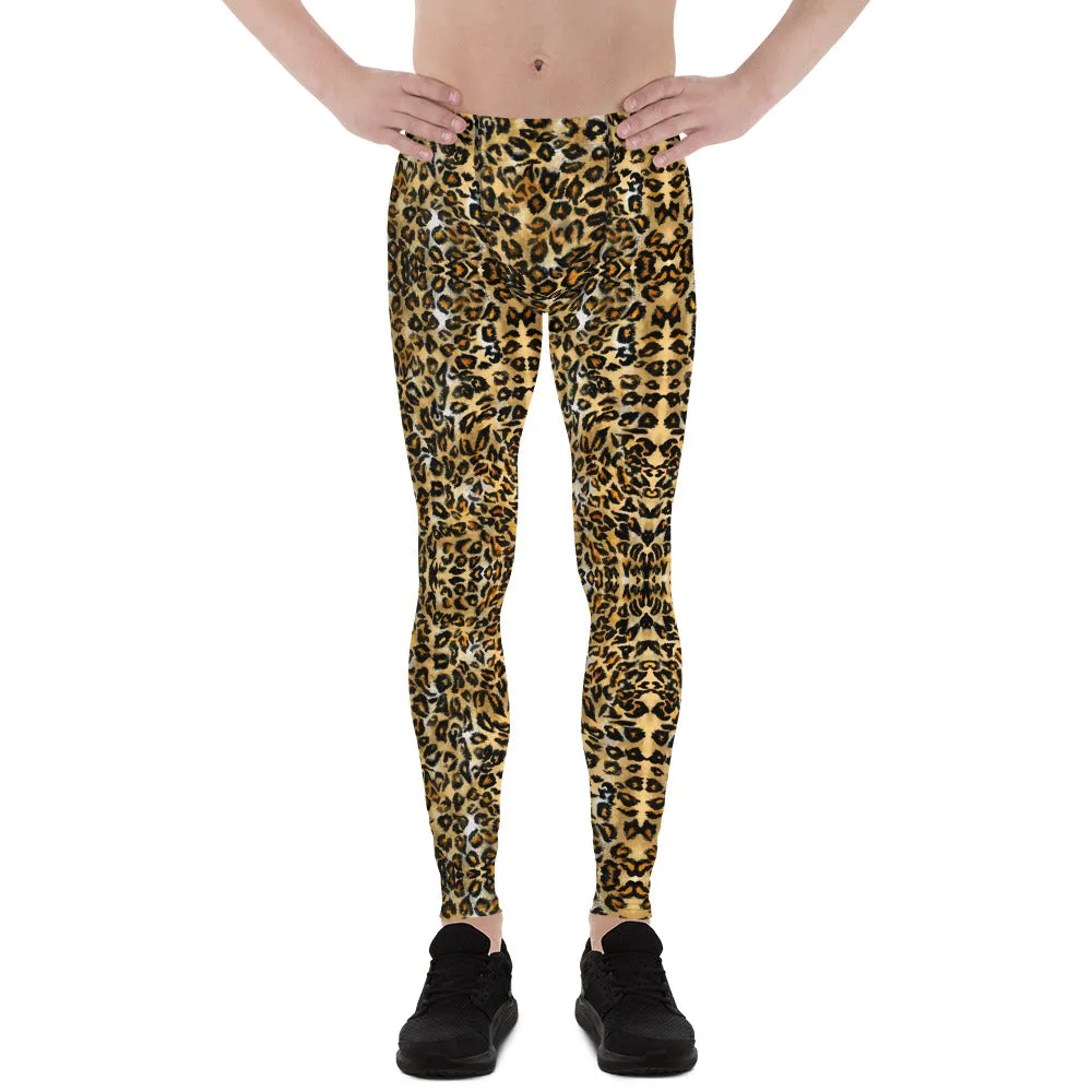 Brown Leopard Men's Leggings, Leopard Animal Print Meggings Compression Tights-Made in USA/EU