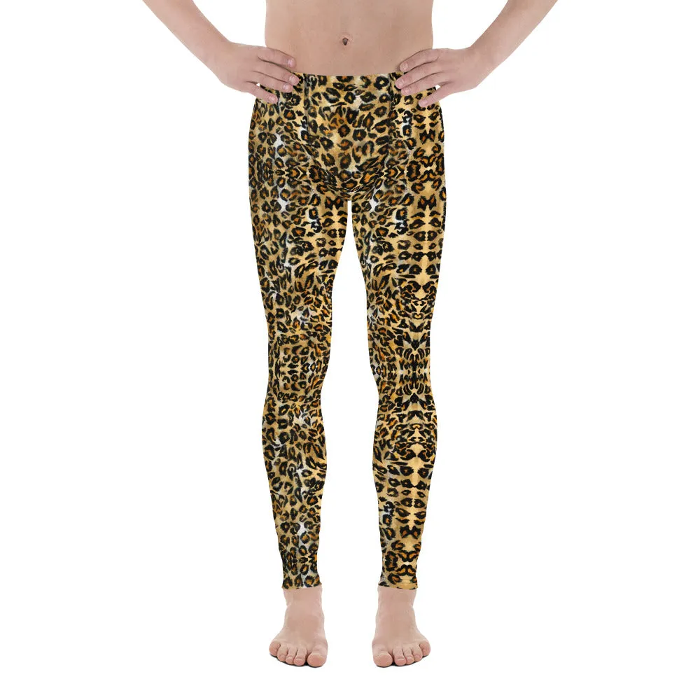 Brown Leopard Men's Leggings, Leopard Animal Print Meggings Compression Tights-Made in USA/EU