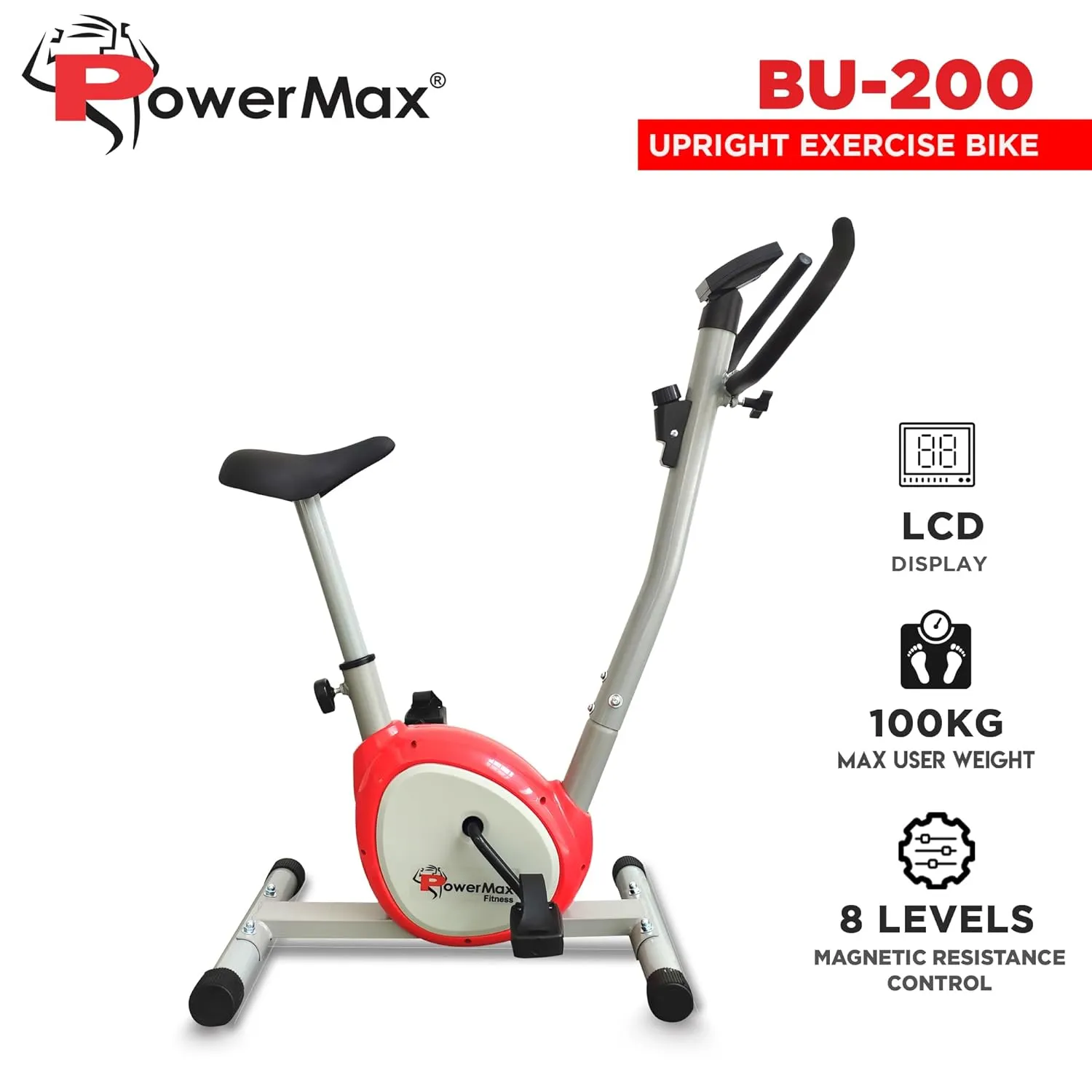 BU-200-AL156 Premiun Upright Exercise Bike for Home Use |HDR foam grip |Comfortable Cusion Seat |Adjustable Height |Exercise Cycle?Max User Wt.100kg |1 PC Crank ? DIY(DO IT YOURSELF)White