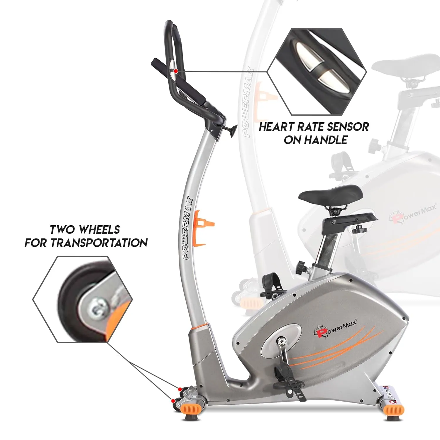 BU-750 Exercise Upright Bike with Hand Pulse | Adjustable Resistance | Water Bottle Cage | 9KG Flywheel for Cardio Training Workout at Home | Silver shine colour