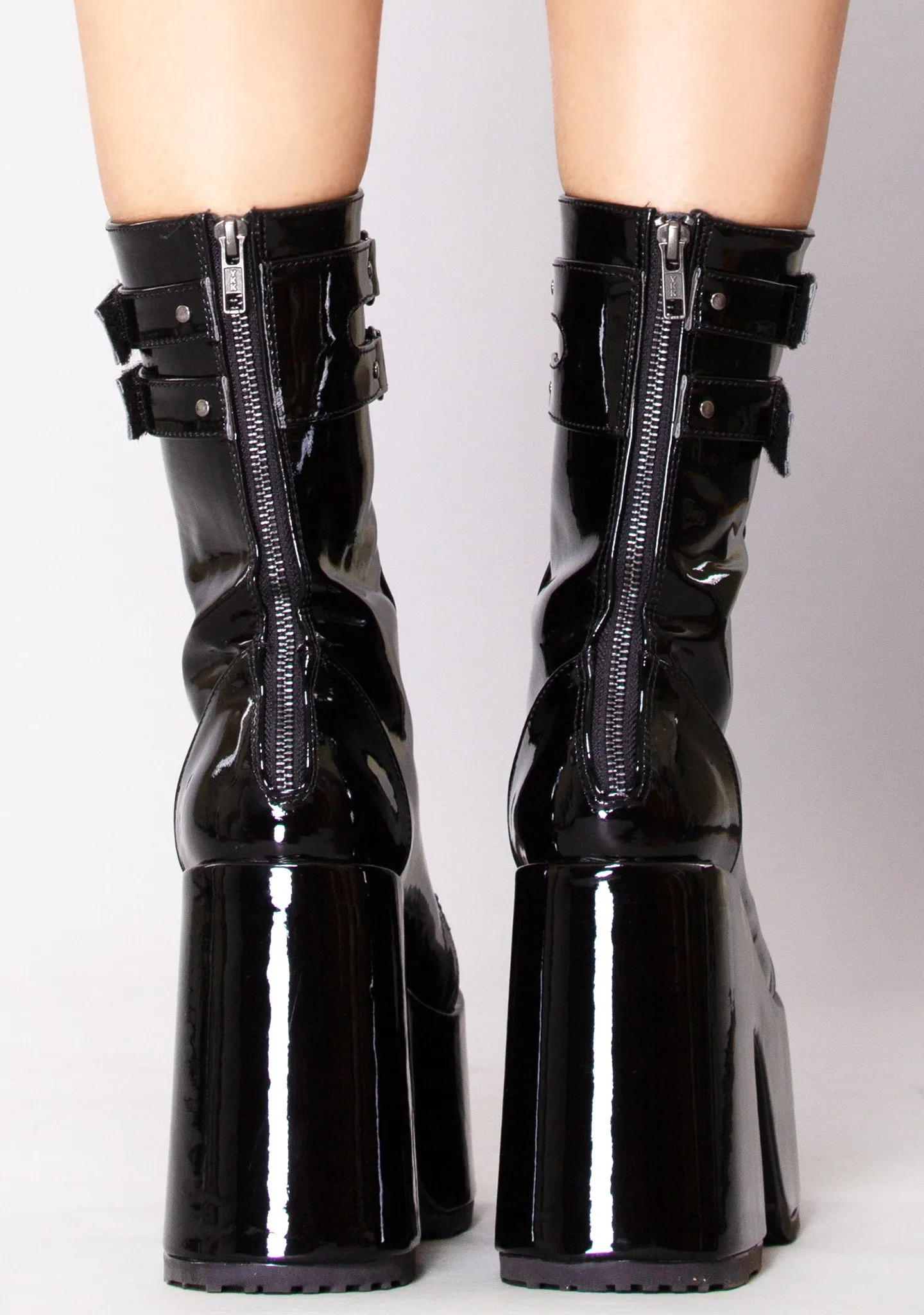 CAMEL 250 Hollywood Hellraiser Patent Black Platform Boots