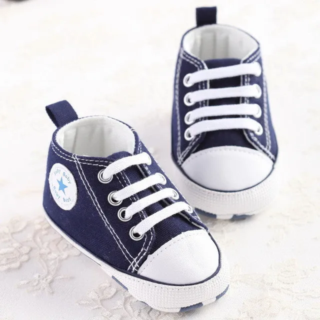 Canvas Newborn Baby Boy Girl Shoes Brand Soft Soles Non-slip Star Lace-Up First Walkers Toddler Crib Shoes Baby Sneakers