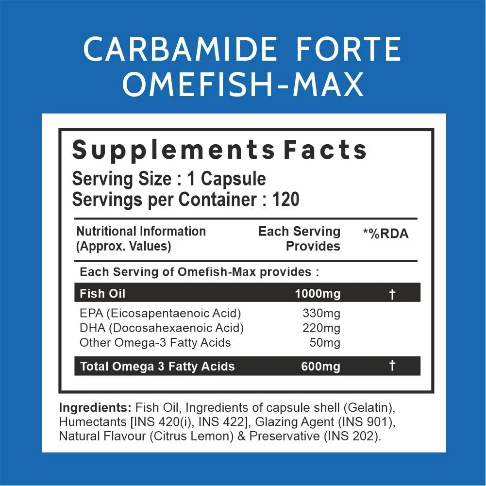 Carbamide Forte Double Strength Fish Oil 1000mg with Omega 3 600mg -120 Capsules