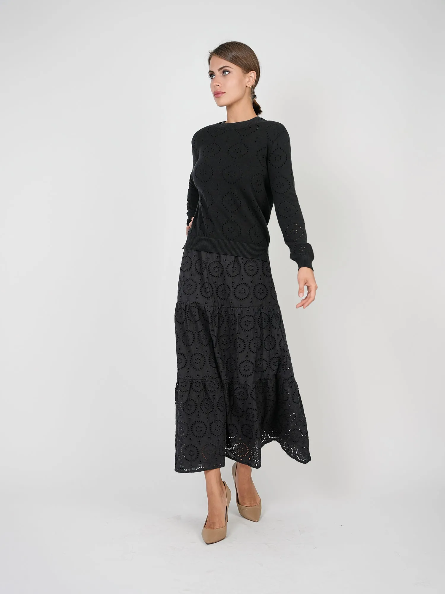 Club Malibu Knit Tiered Midi Skirt