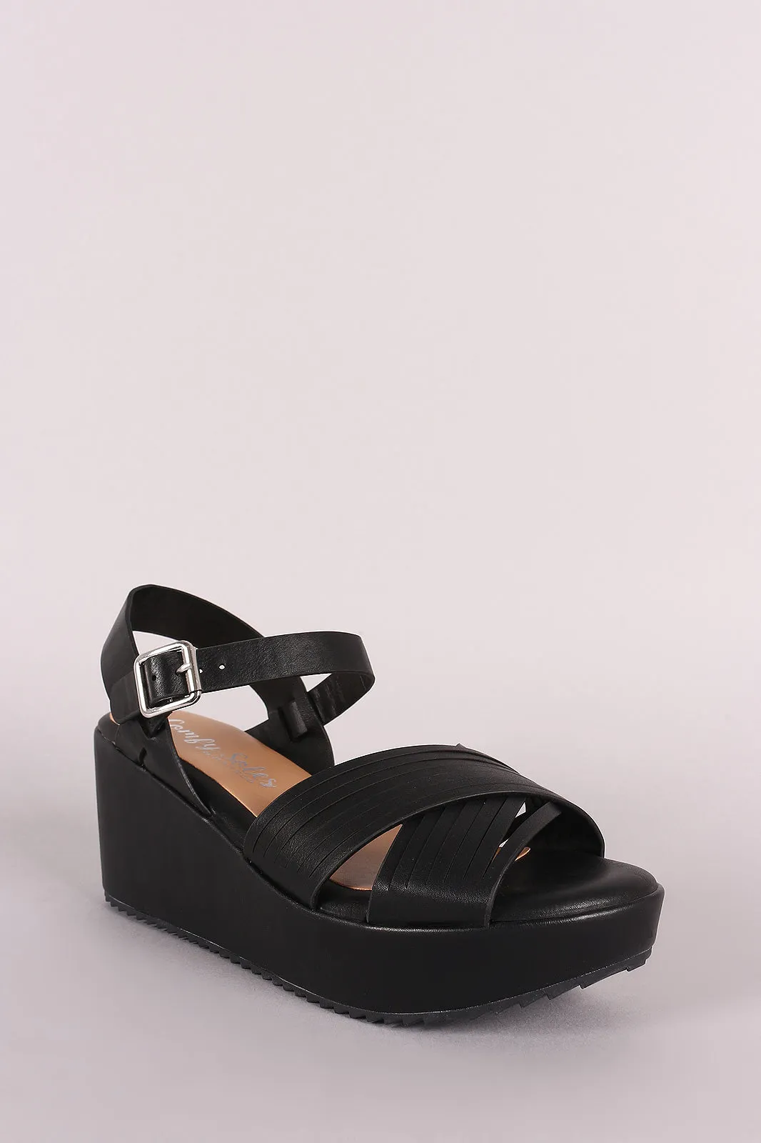 Comfy Soles Slash Cross Band Slingback Platform Wedge