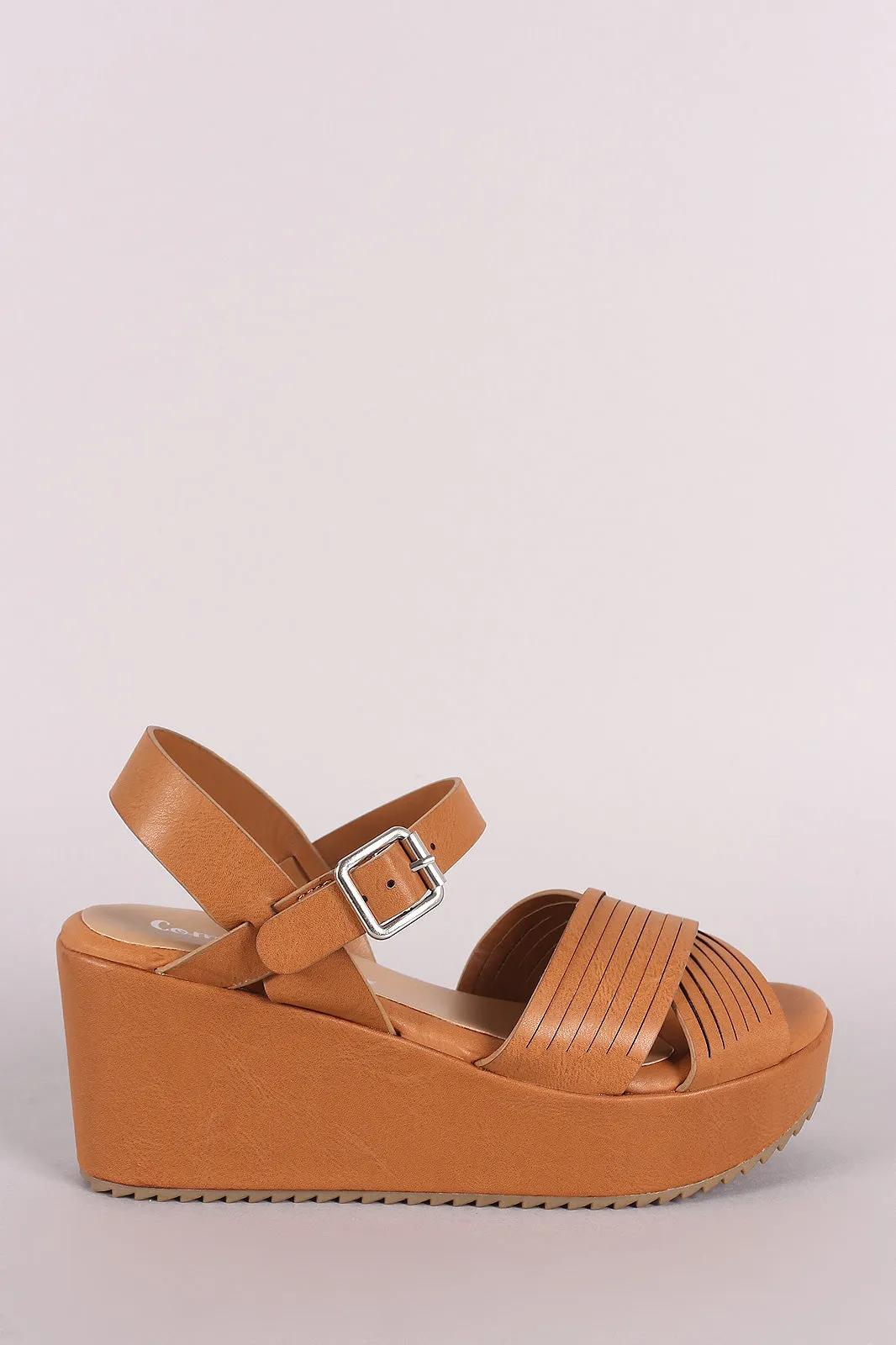 Comfy Soles Slash Cross Band Slingback Platform Wedge