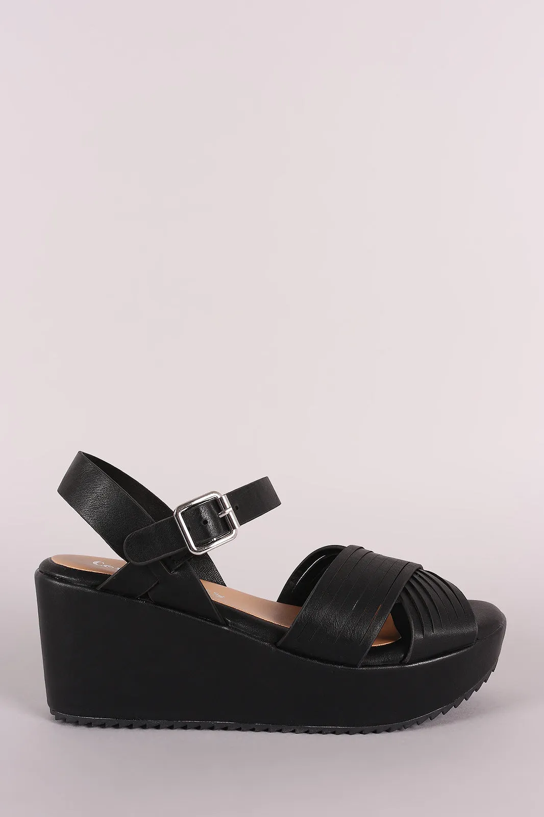 Comfy Soles Slash Cross Band Slingback Platform Wedge