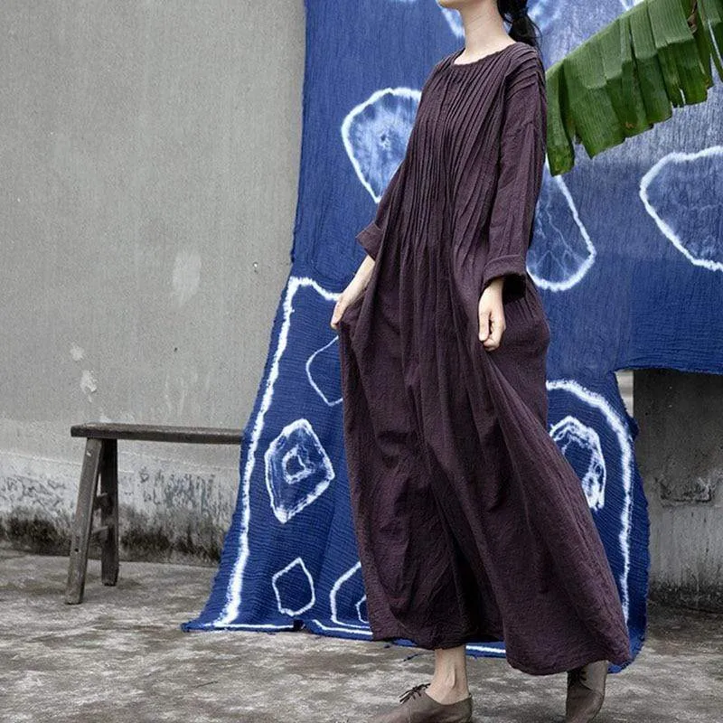 Cotton Linen Pleated Maxi Dress | Lotus