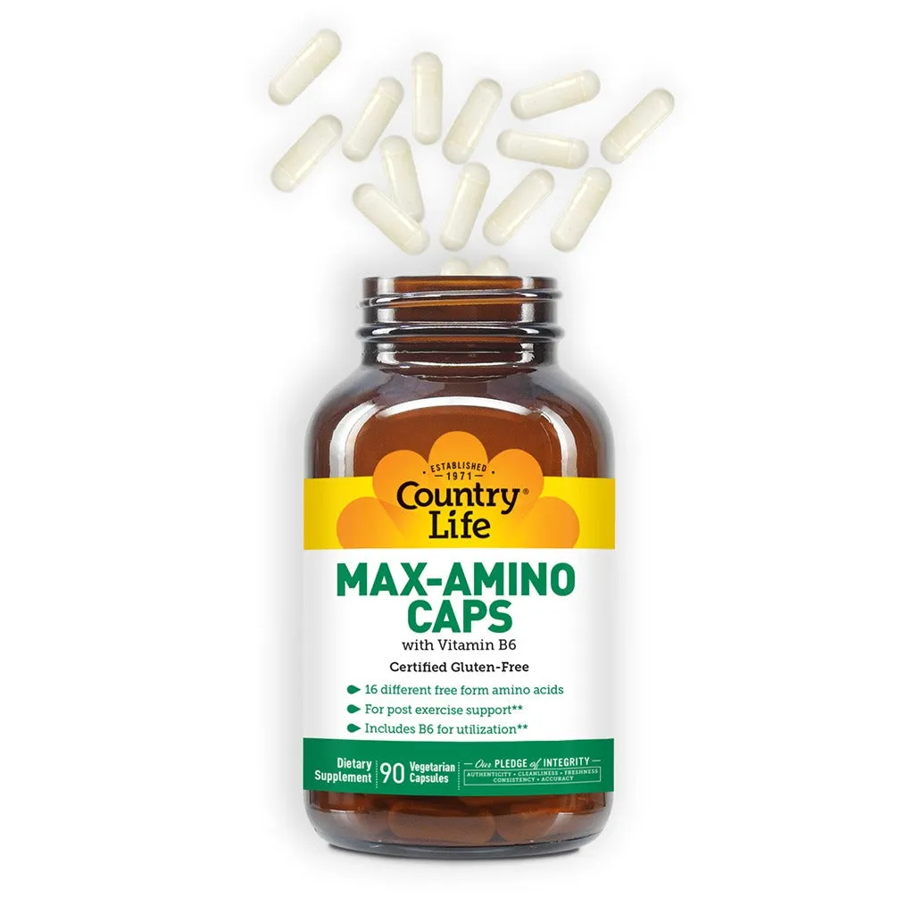 Country Life Max-Amino With Vitamin B6 Vegetarian Capsules For Muscle Recovery, Pack of 90's