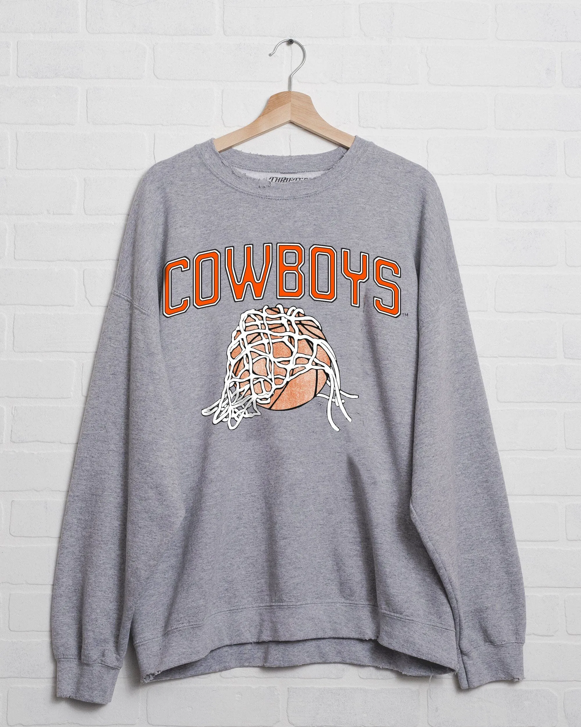 Cowboys Basketball Fling Puff Ink Gray Thrifted Sweatshirt