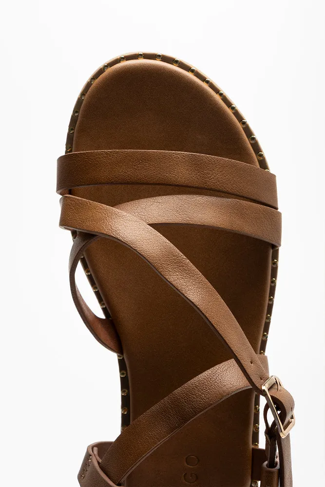 Cross Over Strappy Sandal Brown