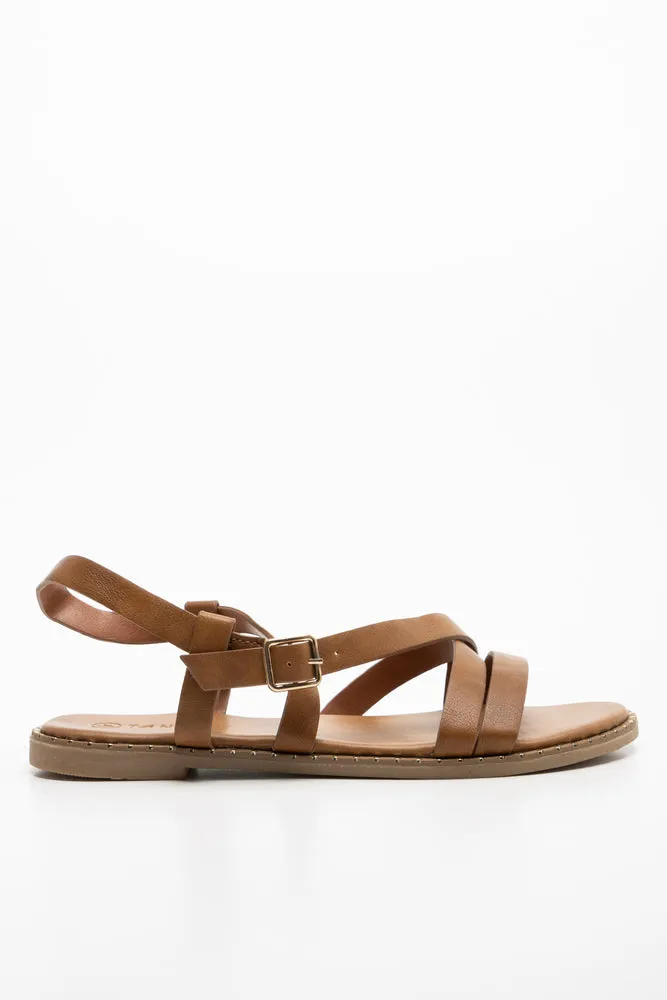 Cross Over Strappy Sandal Brown