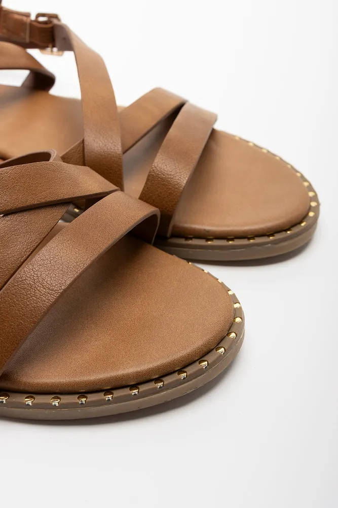 Cross Over Strappy Sandal Brown