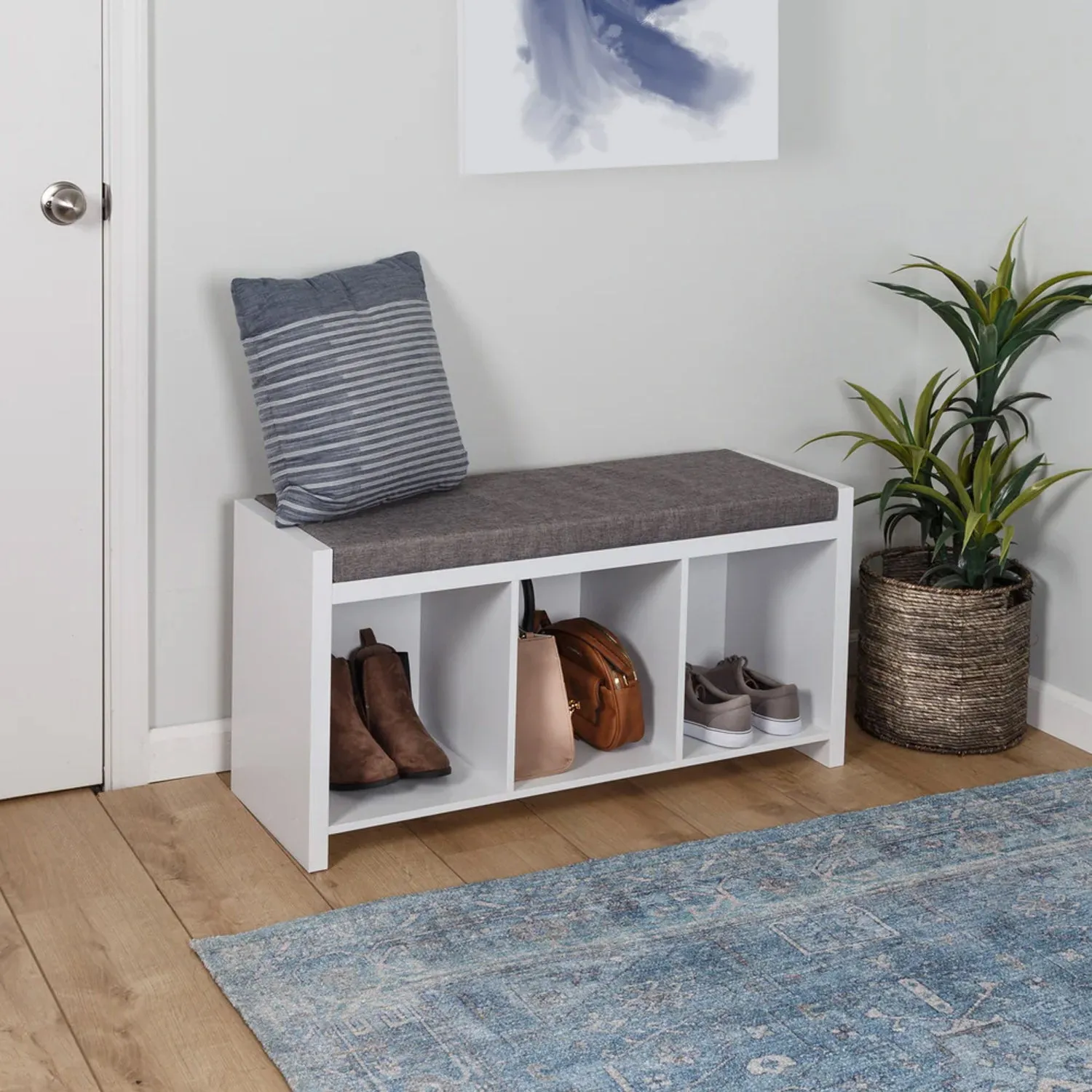 Cube Organizer Bench with Shoe Storage and Seat Cushion