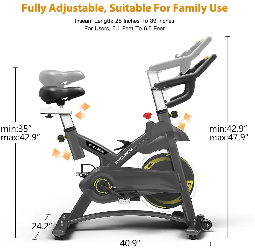 Cyclace Exercise Bike Stationary 330 Lbs Weight Capacity- Indoor Cycling Bike with Comfortable Seat Cushion, Tablet Holder and LCD Monitor