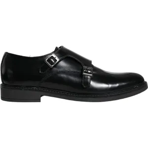 Daniele Alessandrini Black Leather Monk Strap Dress Formal Shoes