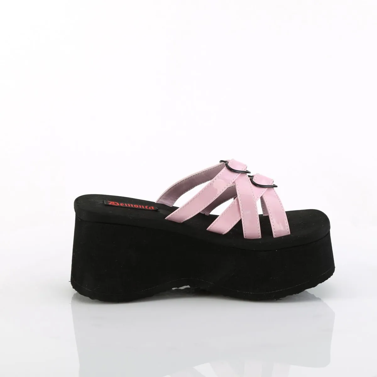 Demonia FUNN-15 | Baby Pink Hologram Patent Sandals