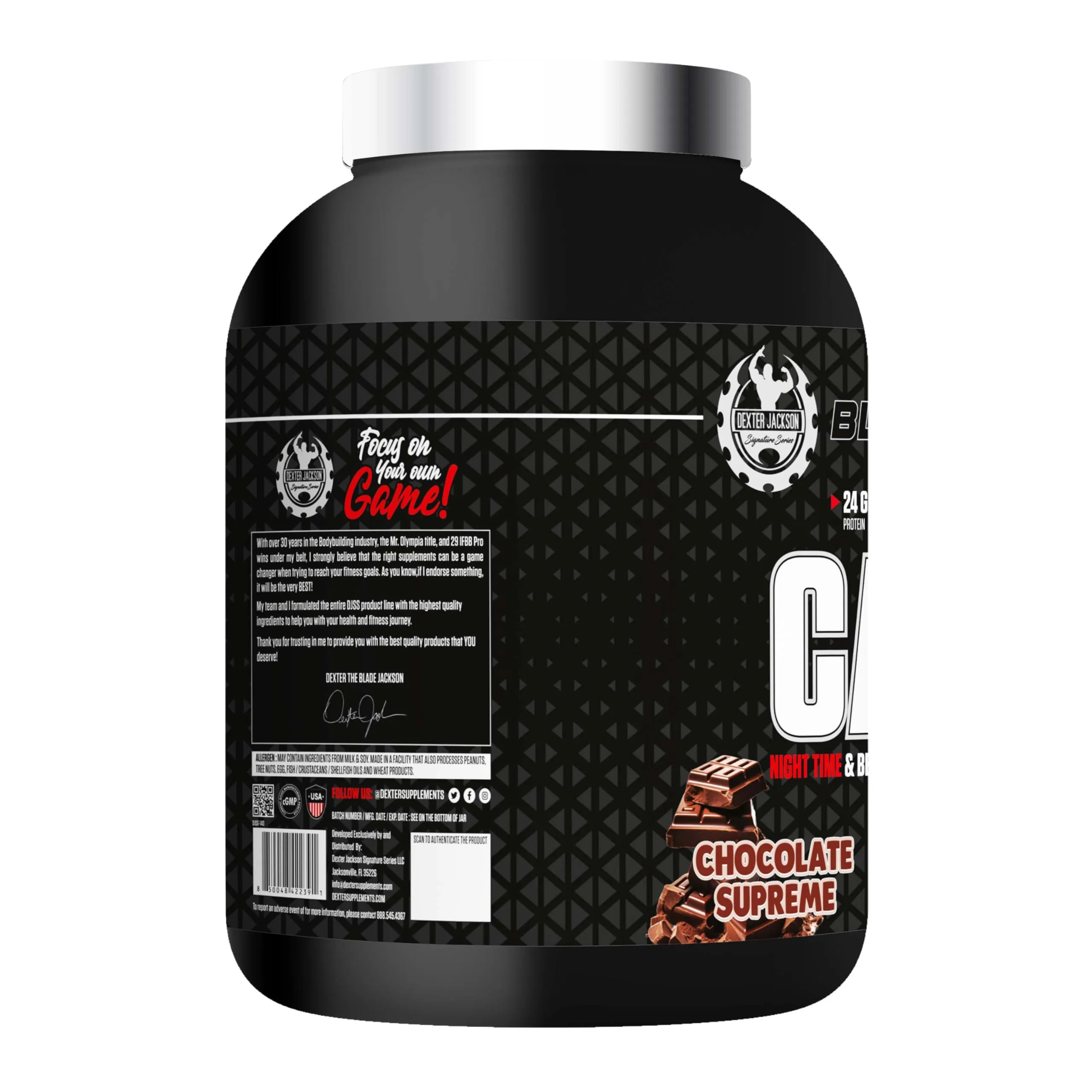 Dexter Jackson Black Series Casein Protein | Night-time & Between Meals Muscle Recovery | Chocolate Supreme | 5 lbs (2272g) | 69 Servings | Slow-Release Protein Blend for Optimal Repair