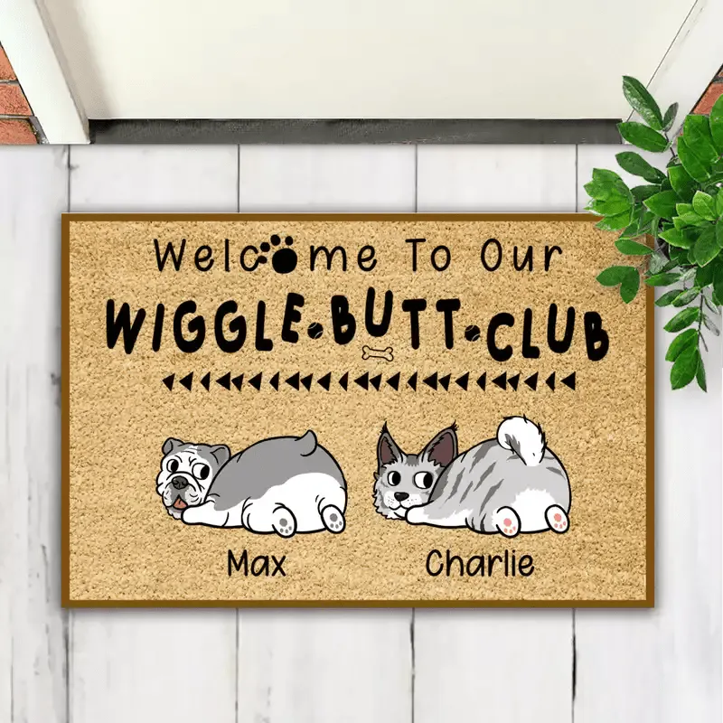 Dog Lovers - Welcome To Our Wiggle Butt Club - Personalized Doormat