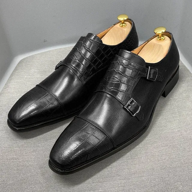 Elegant CrocBlend Monk Strap Dress Shoes