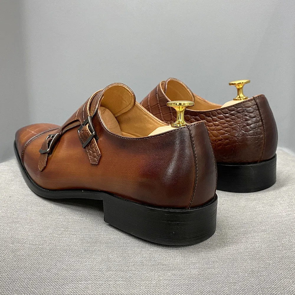 Elegant CrocBlend Monk Strap Dress Shoes