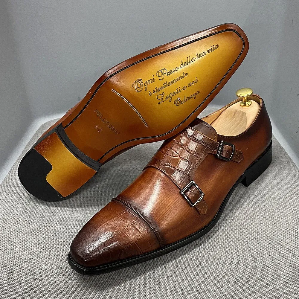 Elegant CrocBlend Monk Strap Dress Shoes