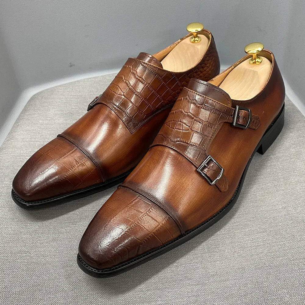 Elegant CrocBlend Monk Strap Dress Shoes