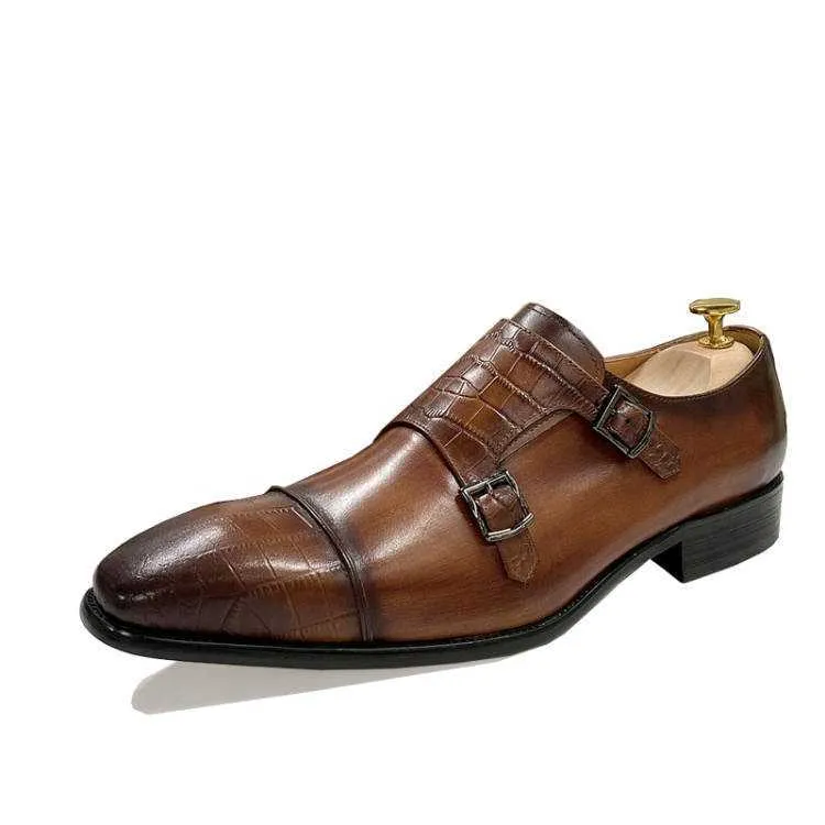 Elegant CrocBlend Monk Strap Dress Shoes